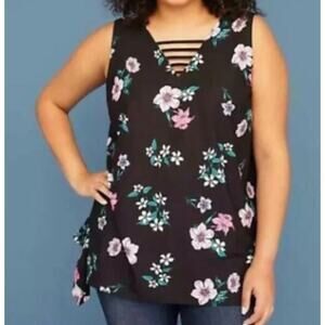 Lane Bryant Floral Sleeveless Blouse Size 18 PLUS
